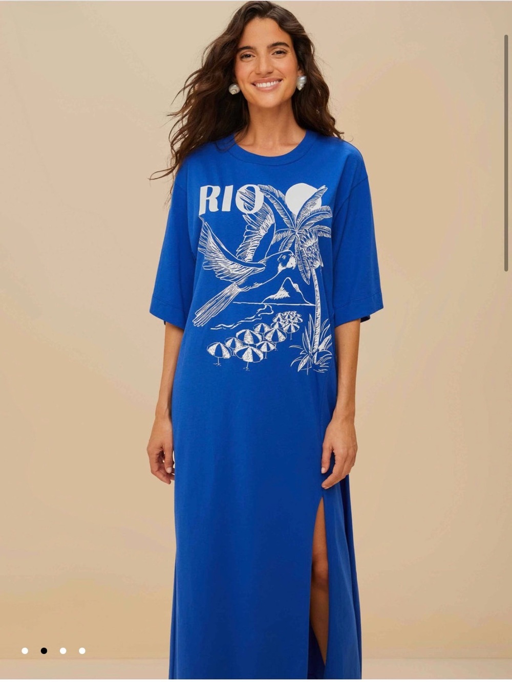 FARM Rio Cobalt Blue Tropical Graphic Tee Pleat Dress, Size XS.